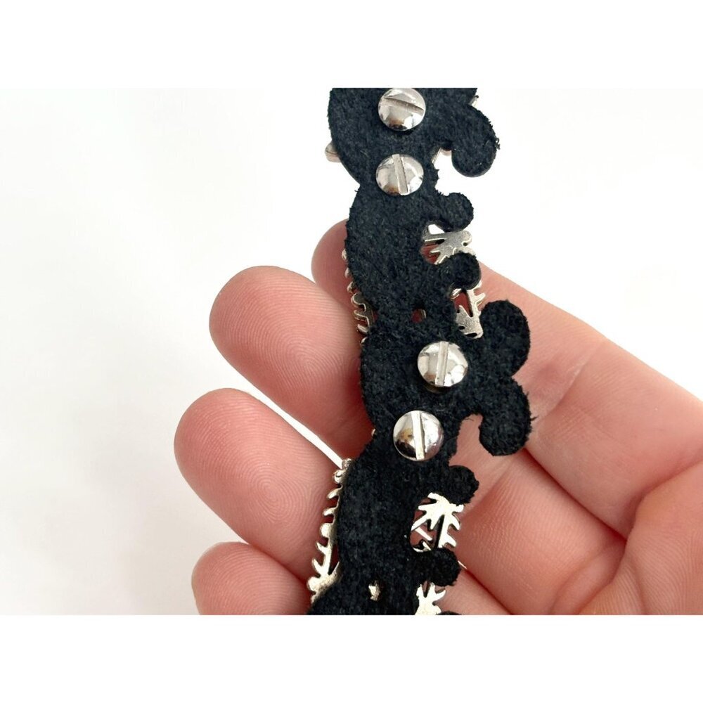 Faux Black Leather Boho Gemstone Silver T Adjustable Vintage Bracelet - 7" - 9" - Picture 5 of 14